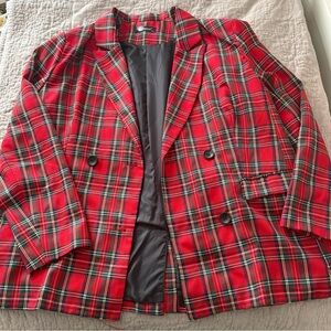 Red Plaid Double-Breasted Blazer